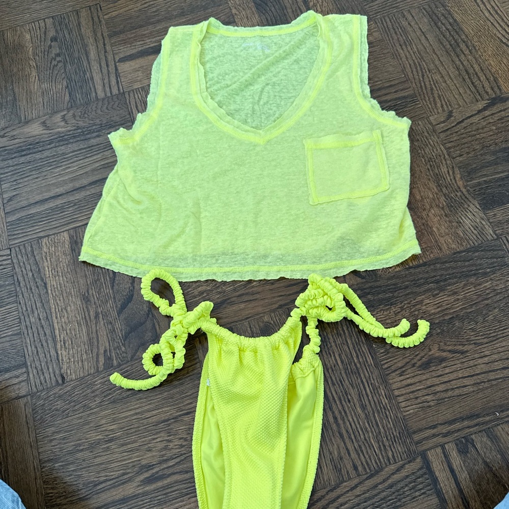 Aerie xs Neon Yellow Bikini Bottom and matching tank